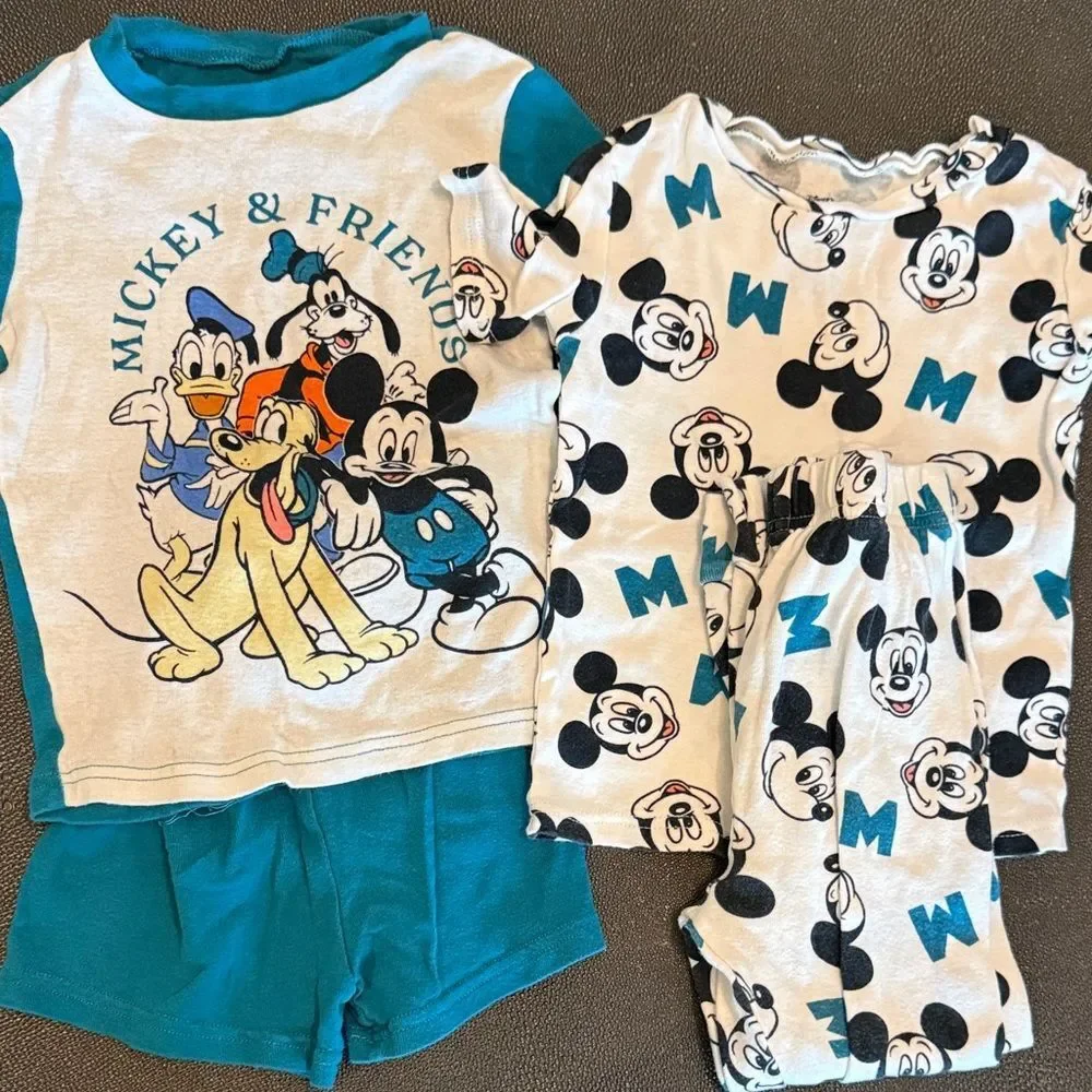 Disney Mickey & Friends Pajama Set - Teal and White bundle of two size 6